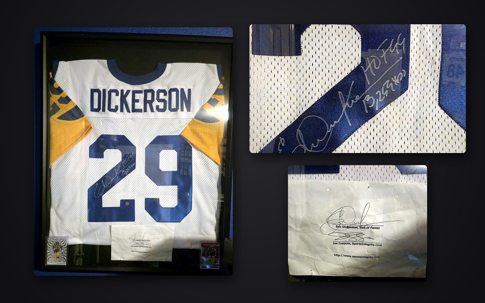 Eric Dickerson signed Rams #29 jersey, HOF 99