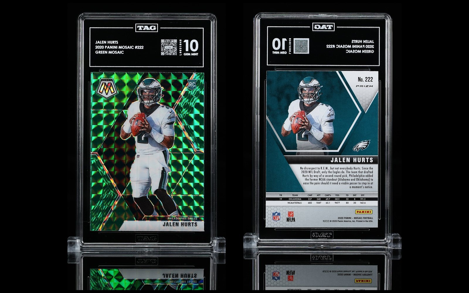 2020 Panini Mosaic Green Mosaic #222 Jalen Hurts rookie, TAG 10