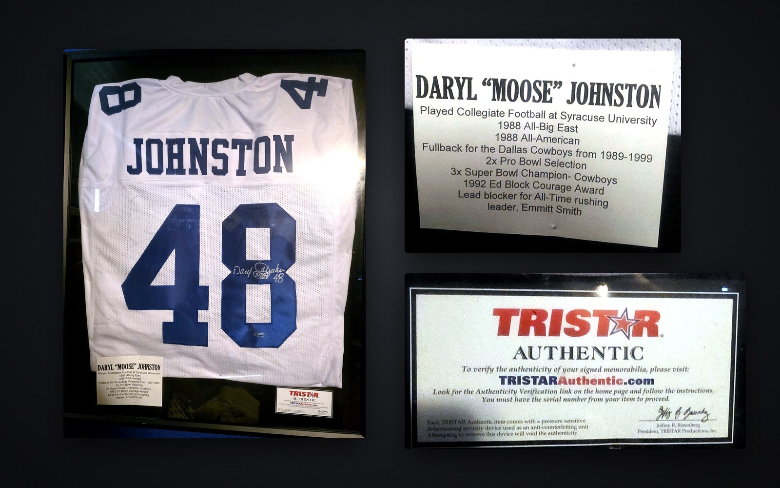 Daryl "Moose" Johnston signed Cowboys #48 jersey, Tristar