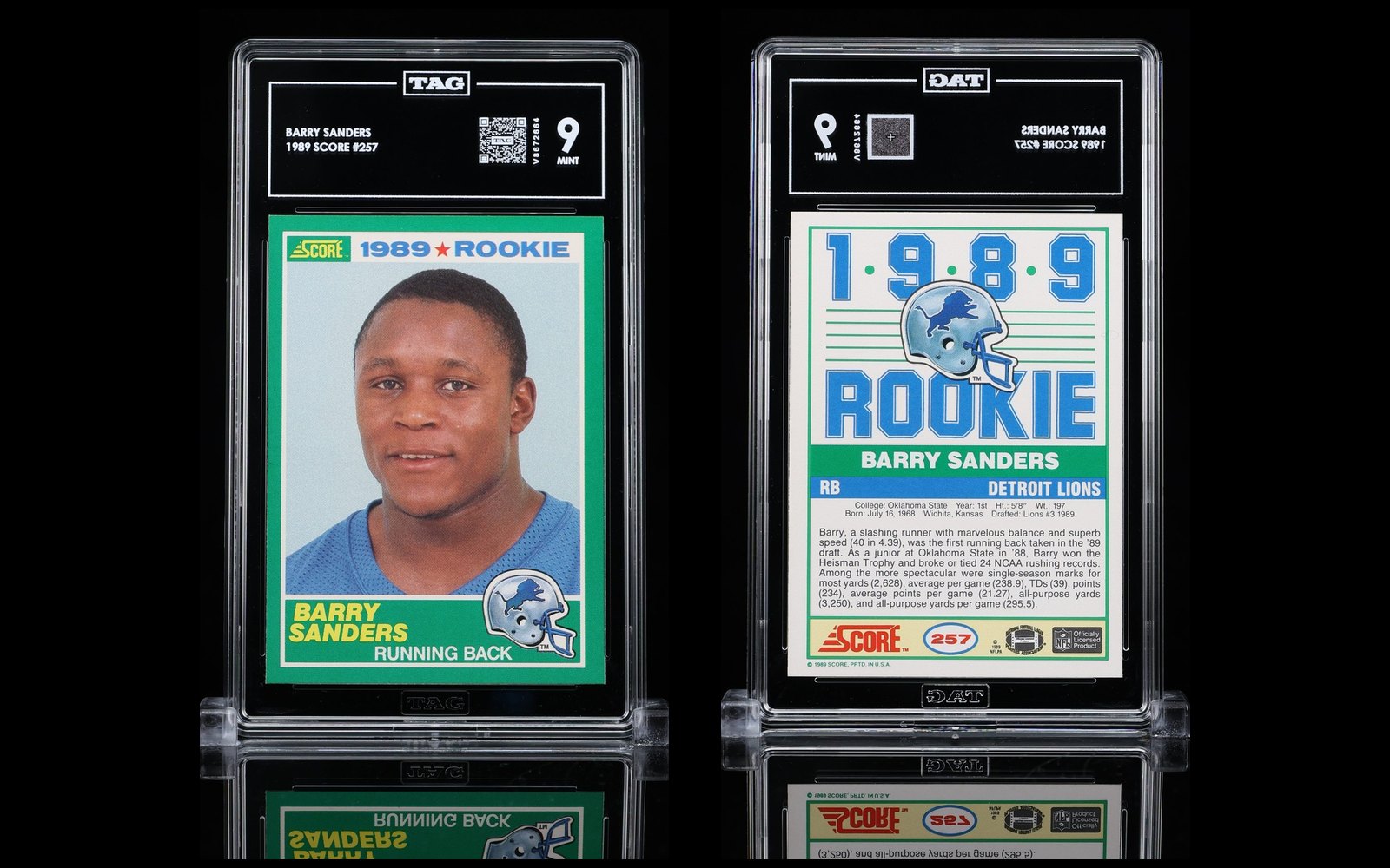 1989 Score #257 Barry Sanders rookie, TAG 9
