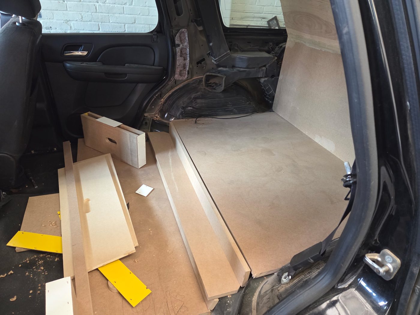 MDF floor and framing pieces in the Tahoe