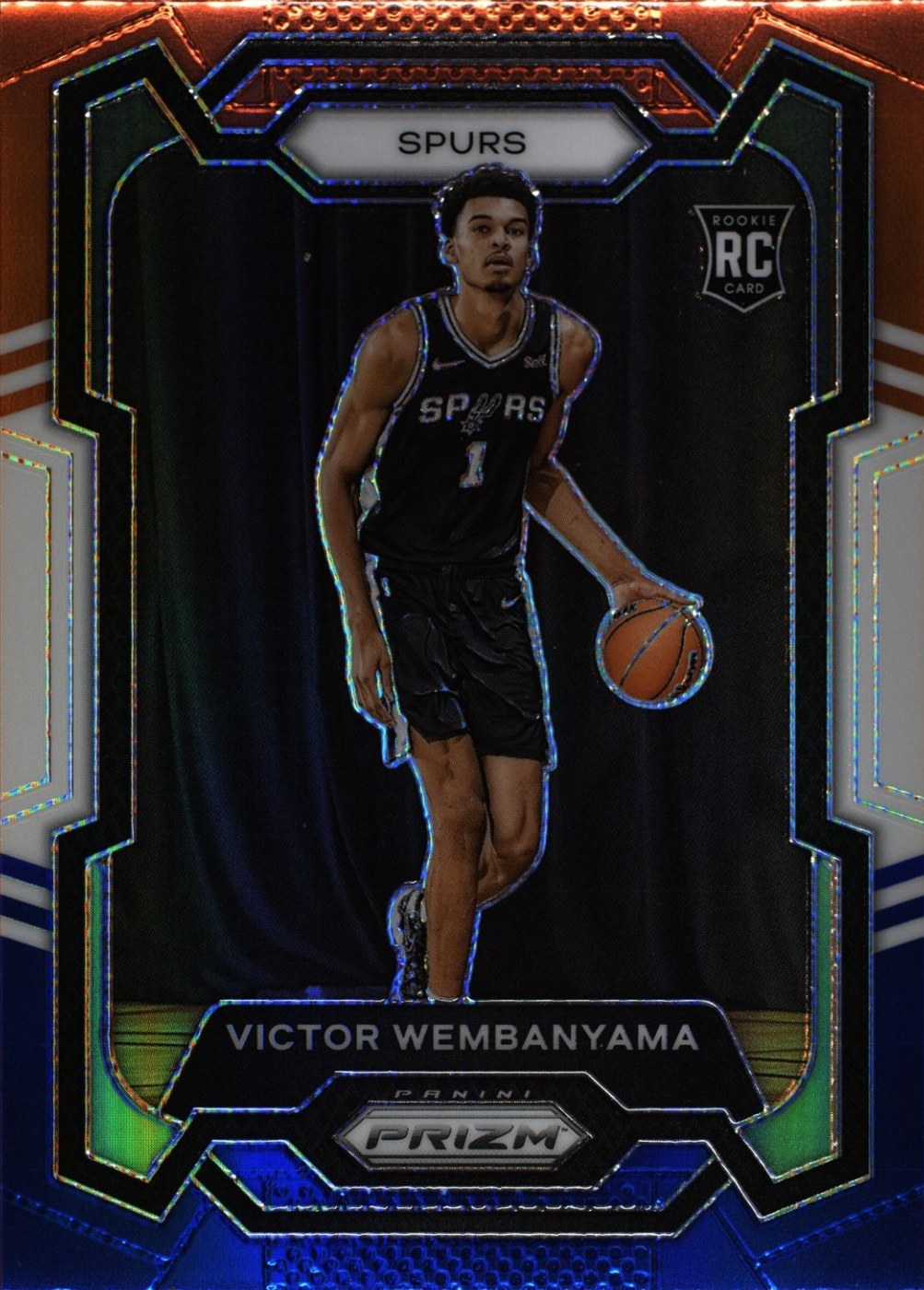 High-resolution TAG scan of the front of the Wembanyama Red White Blue Prizm card